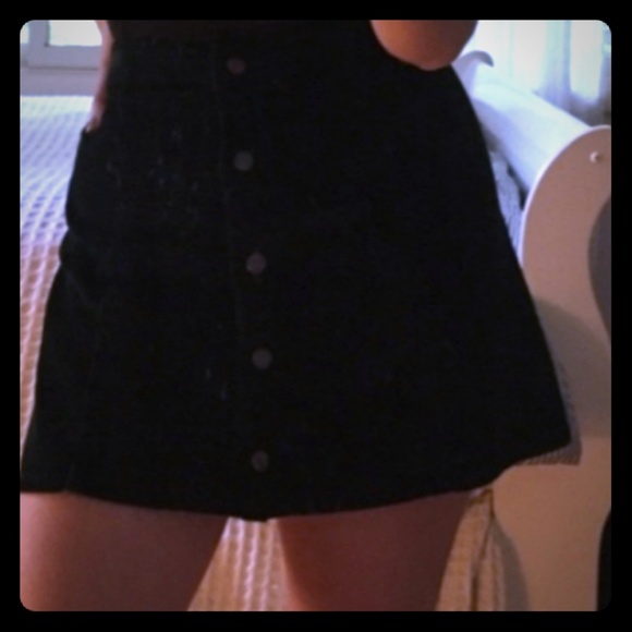 Black Corduroy Button-Down Skirt - Picture 1 of 4